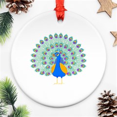 Peacock T-shirtwhite Look Calm Peacock 28 T-shirt (1) Round Ornament (Two Sides)