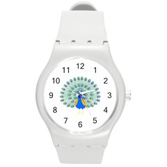 Peacock T-shirtwhite Look Calm Peacock 28 T-shirt (1) Round Plastic Sport Watch (M)