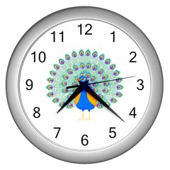 Peacock T-shirtwhite Look Calm Peacock 28 T-shirt (1) Wall Clock (silver) by EnriqueJohnson