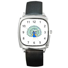 Peacock T-shirtwhite Look Calm Peacock 28 T-shirt (1) Square Metal Watch by EnriqueJohnson