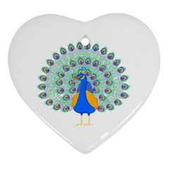 Peacock T-shirtwhite Look Calm Peacock 28 T-shirt (1) Heart Ornament (two Sides) by EnriqueJohnson