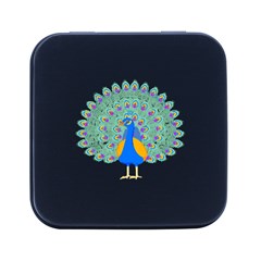 Peacock T-shirtwhite Look Calm Peacock 28 T-shirt (1) Square Metal Box (black) by EnriqueJohnson