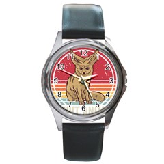 Fennec Fox T- Shirt Fennec Fox Is My Spirit Animal T- Shirt Round Metal Watch by ZUXUMI