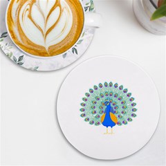 Peacock T-shirtwhite Look Calm Peacock 28 T-shirt (1) Uv Print Round Tile Coaster by EnriqueJohnson