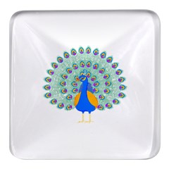 Peacock T-shirtwhite Look Calm Peacock 28 T-shirt (1) Square Glass Fridge Magnet (4 Pack) by EnriqueJohnson