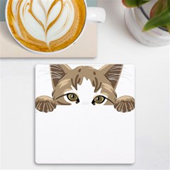 Peeking Cat T-shirtpeeking Cute Cat T-shirt Uv Print Square Tile Coaster  by EnriqueJohnson