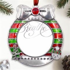 Breathe T- Shirt Breathe In Silver T- Shirt Metal X mas Ribbon With Red Crystal Round Ornament by JamesGoode