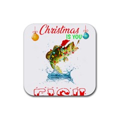 Fishing T- Shirt Fishing Christmas T- Shirt Rubber Coaster (square) by ZUXUMI