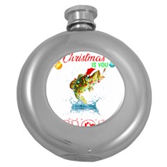 Fishing T- Shirt Fishing Christmas T- Shirt Round Hip Flask (5 Oz) by ZUXUMI