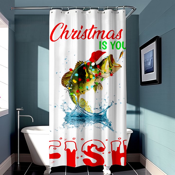 Fishing T- Shirt Fishing Christmas T- Shirt Shower Curtain 36  x 72  (Stall) 