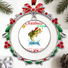 Fishing T- Shirt Fishing Christmas T- Shirt Metal X mas Wreath Ribbon Ornament by ZUXUMI