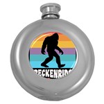 Breckenridge T- Shirt Breckenridge Colorado Bigfoot Sasquatch Retro Sunset T- Shirt Round Hip Flask (5 oz) Front