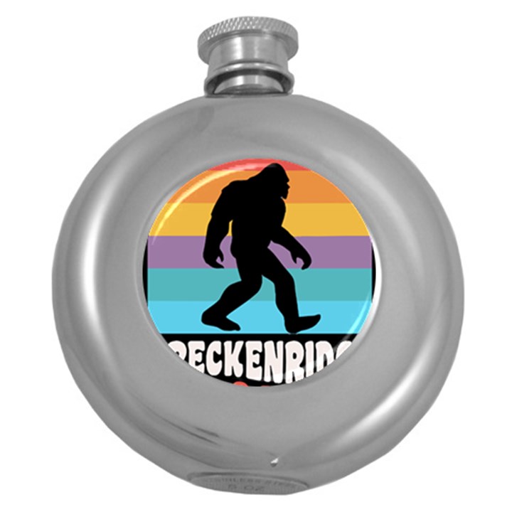 Breckenridge T- Shirt Breckenridge Colorado Bigfoot Sasquatch Retro Sunset T- Shirt Round Hip Flask (5 oz)