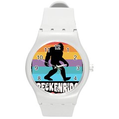 Breckenridge T- Shirt Breckenridge Colorado Bigfoot Sasquatch Retro Sunset T- Shirt Round Plastic Sport Watch (m) by JamesGoode