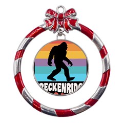 Breckenridge T- Shirt Breckenridge Colorado Bigfoot Sasquatch Retro Sunset T- Shirt Metal Red Ribbon Round Ornament by JamesGoode