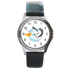 Pelican T-shirtwhite Look Calm Pelican 08 T-shirt (1) Round Metal Watch by EnriqueJohnson