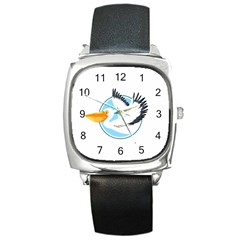 Pelican T-shirtwhite Look Calm Pelican 08 T-shirt (1) Square Metal Watch by EnriqueJohnson