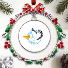 Pelican T-shirtwhite Look Calm Pelican 08 T-shirt Metal X mas Wreath Ribbon Ornament by EnriqueJohnson