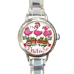 Flamingo T- Shirt Just A Girl Who Loves Flamingos And Christmas T- Shirt (1) Round Italian Charm Watch by ZUXUMI