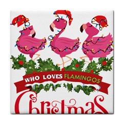 Flamingo T- Shirt Just A Girl Who Loves Flamingos And Christmas T- Shirt (1) Tile Coaster by ZUXUMI