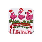 Flamingo T- Shirt Just A Girl Who Loves Flamingos And Christmas T- Shirt (1) Rubber Square Coaster (4 pack) Front