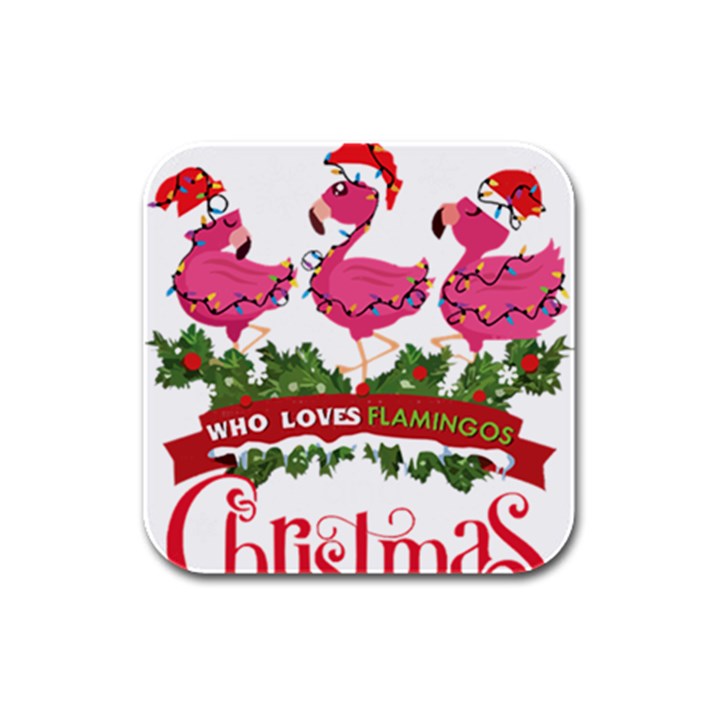 Flamingo T- Shirt Just A Girl Who Loves Flamingos And Christmas T- Shirt (1) Rubber Square Coaster (4 pack)