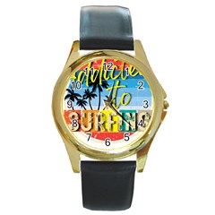 Bright Colorfull Addicted To Surfing T- Shirt Bright Colorfull Addicted To Surfing T- Shirt T- Shirt Round Gold Metal Watch by JamesGoode