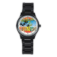 Bright Colorfull Addicted To Surfing T- Shirt Bright Colorfull Addicted To Surfing T- Shirt T- Shirt Stainless Steel Round Watch by JamesGoode