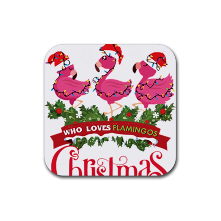 Flamingo T- Shirt Just A Girl Who Loves Flamingos And Christmas T- Shirt Rubber Coaster (Square)