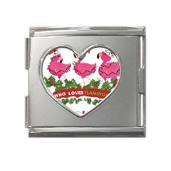 Flamingo T- Shirt Just A Girl Who Loves Flamingos And Christmas T- Shirt Mega Link Heart Italian Charm (18mm) by ZUXUMI