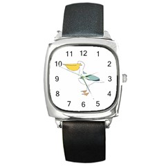 Pelican T-shirtwhite Look Calm Pelican 17 T-shirt Square Metal Watch by EnriqueJohnson