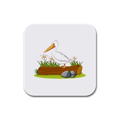 Pelican T-shirtwhite Look Calm Pelican 34 T-shirt (1) Rubber Square Coaster (4 Pack) by EnriqueJohnson