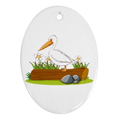 Pelican T-shirtwhite Look Calm Pelican 34 T-shirt (1) Oval Ornament (two Sides) by EnriqueJohnson