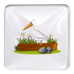 Pelican T-shirtwhite Look Calm Pelican 34 T-shirt (1) Square Glass Fridge Magnet (4 Pack) by EnriqueJohnson