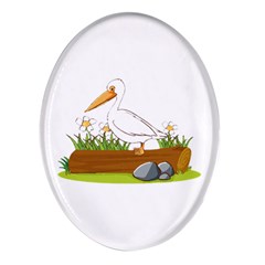 Pelican T-shirtwhite Look Calm Pelican 34 T-shirt (1) Oval Glass Fridge Magnet (4 Pack)