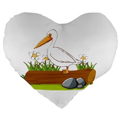 Pelican T-shirtwhite Look Calm Pelican 34 T-shirt Large 19  Premium Heart Shape Cushions by EnriqueJohnson