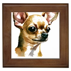 Brown Chihuahua T- Shirt Tan Brown Chihuahua Watercolor Portrait T- Shirt Framed Tile by JamesGoode