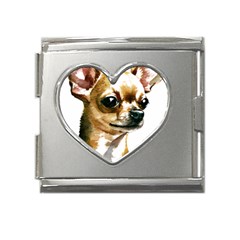 Brown Chihuahua T- Shirt Tan Brown Chihuahua Watercolor Portrait T- Shirt Mega Link Heart Italian Charm (18mm) by JamesGoode