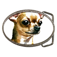 Brown Chihuahua T- Shirt Tan Brown Chihuahua Watercolor Portrait T- Shirt Belt Buckles by JamesGoode