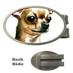 Brown Chihuahua T- Shirt Tan Brown Chihuahua Watercolor Portrait T- Shirt Money Clips (oval)  by JamesGoode