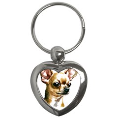 Brown Chihuahua T- Shirt Tan Brown Chihuahua Watercolor Portrait T- Shirt Key Chain (heart) by JamesGoode