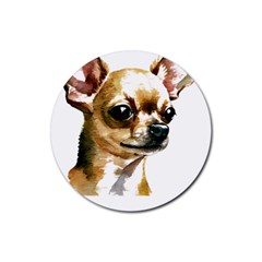 Brown Chihuahua T- Shirt Tan Brown Chihuahua Watercolor Portrait T- Shirt Rubber Coaster (round) by JamesGoode