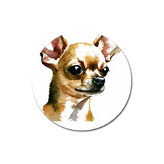 Brown Chihuahua T- Shirt Tan Brown Chihuahua Watercolor Portrait T- Shirt Magnet 3  (round) by JamesGoode