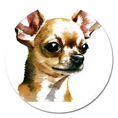 Brown Chihuahua T- Shirt Tan Brown Chihuahua Watercolor Portrait T- Shirt Magnet 5  (round) by JamesGoode