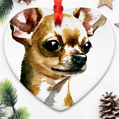 Brown Chihuahua T- Shirt Tan Brown Chihuahua Watercolor Portrait T- Shirt Heart Ornament (two Sides)