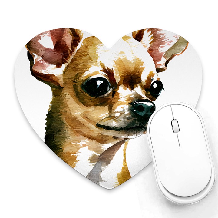 Brown Chihuahua T- Shirt Tan Brown Chihuahua Watercolor Portrait T- Shirt Heart Mousepad