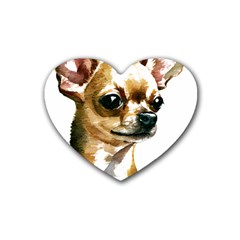 Brown Chihuahua T- Shirt Tan Brown Chihuahua Watercolor Portrait T- Shirt Rubber Heart Coaster (4 Pack) by JamesGoode