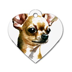 Brown Chihuahua T- Shirt Tan Brown Chihuahua Watercolor Portrait T- Shirt Dog Tag Heart (two Sides) by JamesGoode