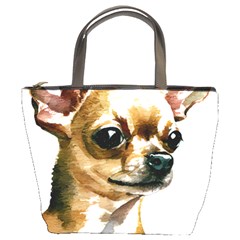 Brown Chihuahua T- Shirt Tan Brown Chihuahua Watercolor Portrait T- Shirt Bucket Bag by JamesGoode