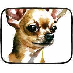 Brown Chihuahua T- Shirt Tan Brown Chihuahua Watercolor Portrait T- Shirt Two Sides Fleece Blanket (mini) by JamesGoode